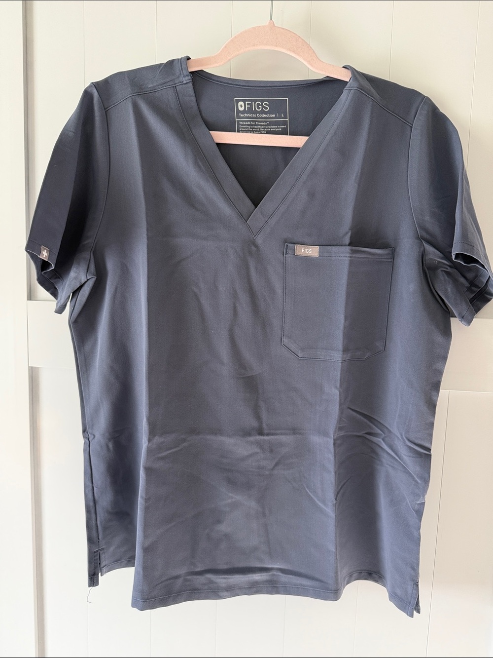 Figs Women’s space blue V-Neck Scrub Top with Chest Pocket